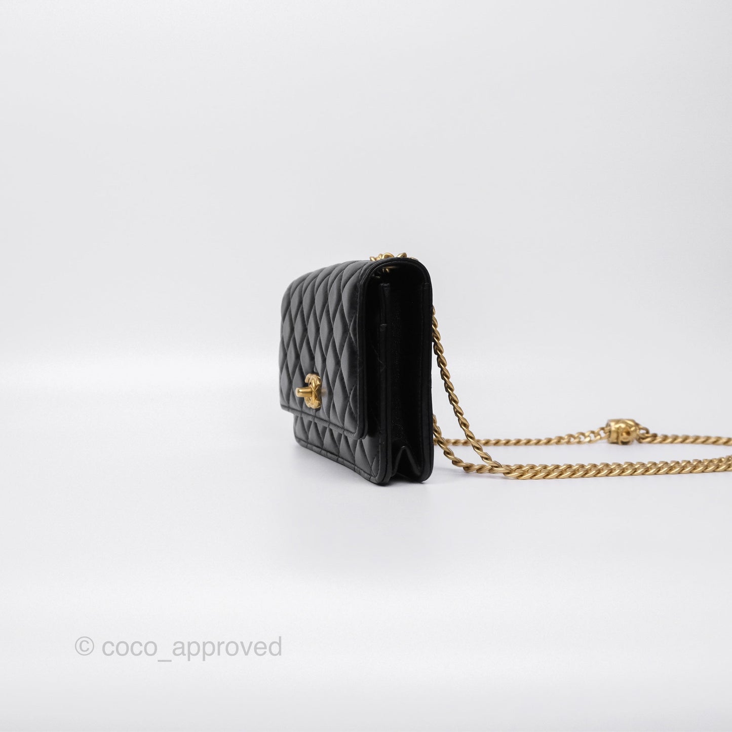 Chanel All Slide Wallet on Chain WOC Adjustable Chain Quilted Black Lambskin 22K