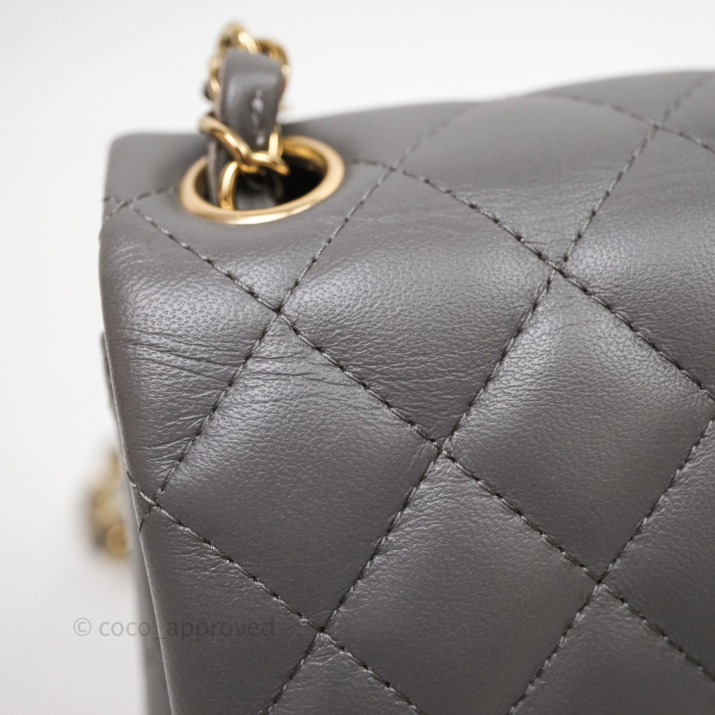 Chanel Mini Square Quilted Grey Lambskin Gold Hardware
