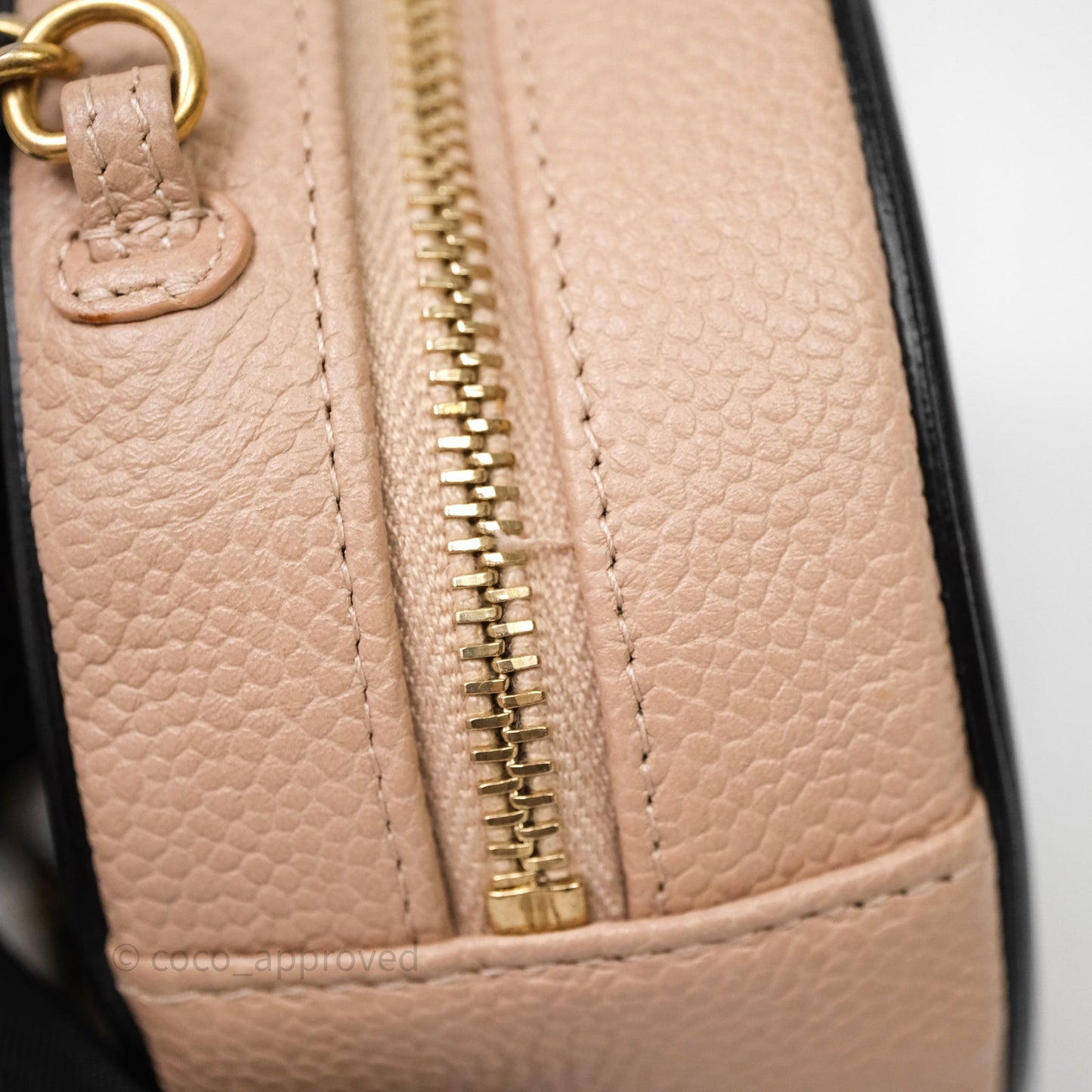 Chanel Quilted Round Filigree Clutch With Chain Beige/ Black Caviar Aged Gold Hardware