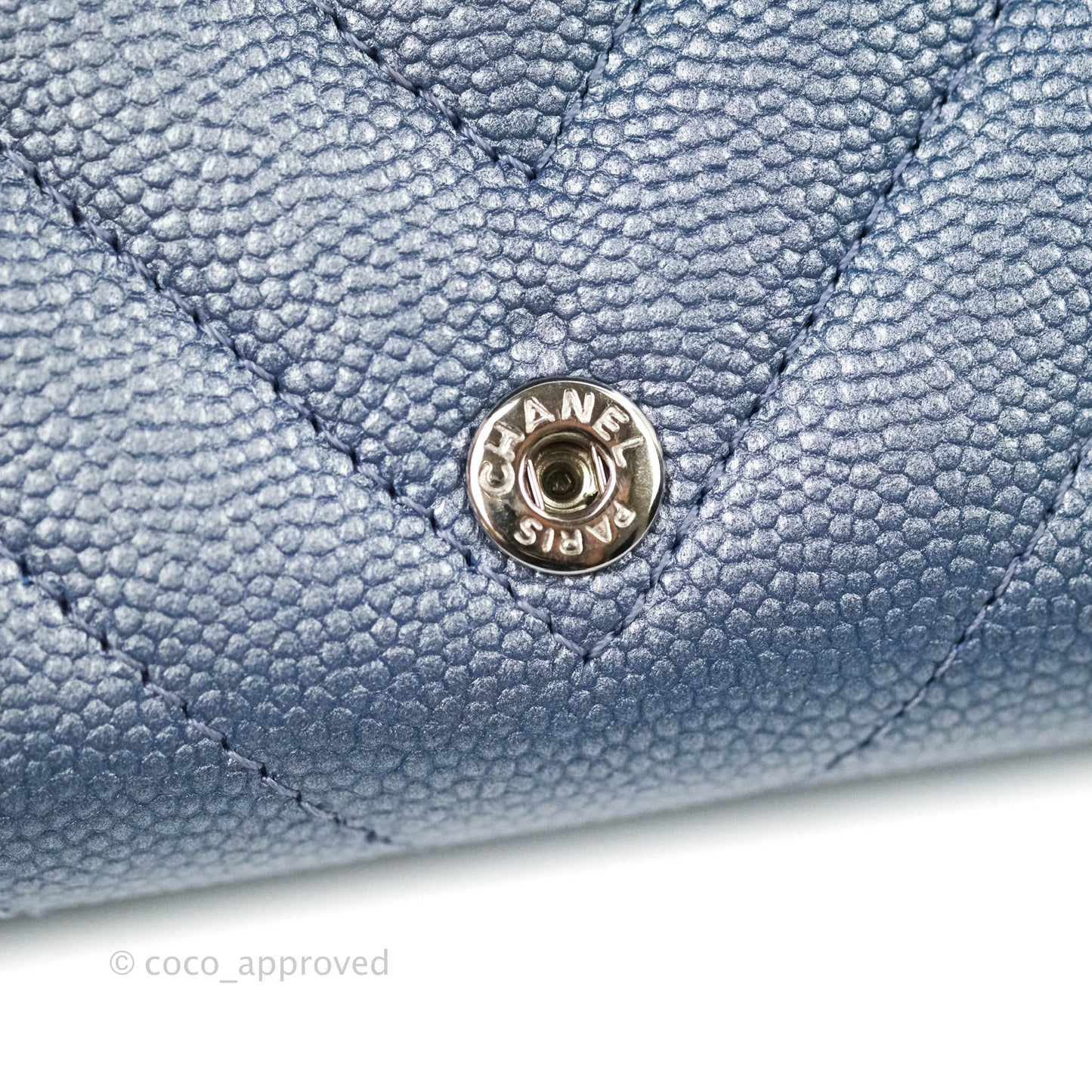 Chanel Chevron Mademoiselle Wallet Iridescent Blue Caviar Silver Hardware