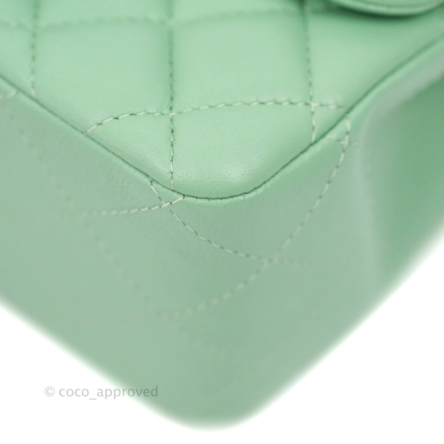 Chanel Quilted Mini Square Green Lambskin Gold Hardware