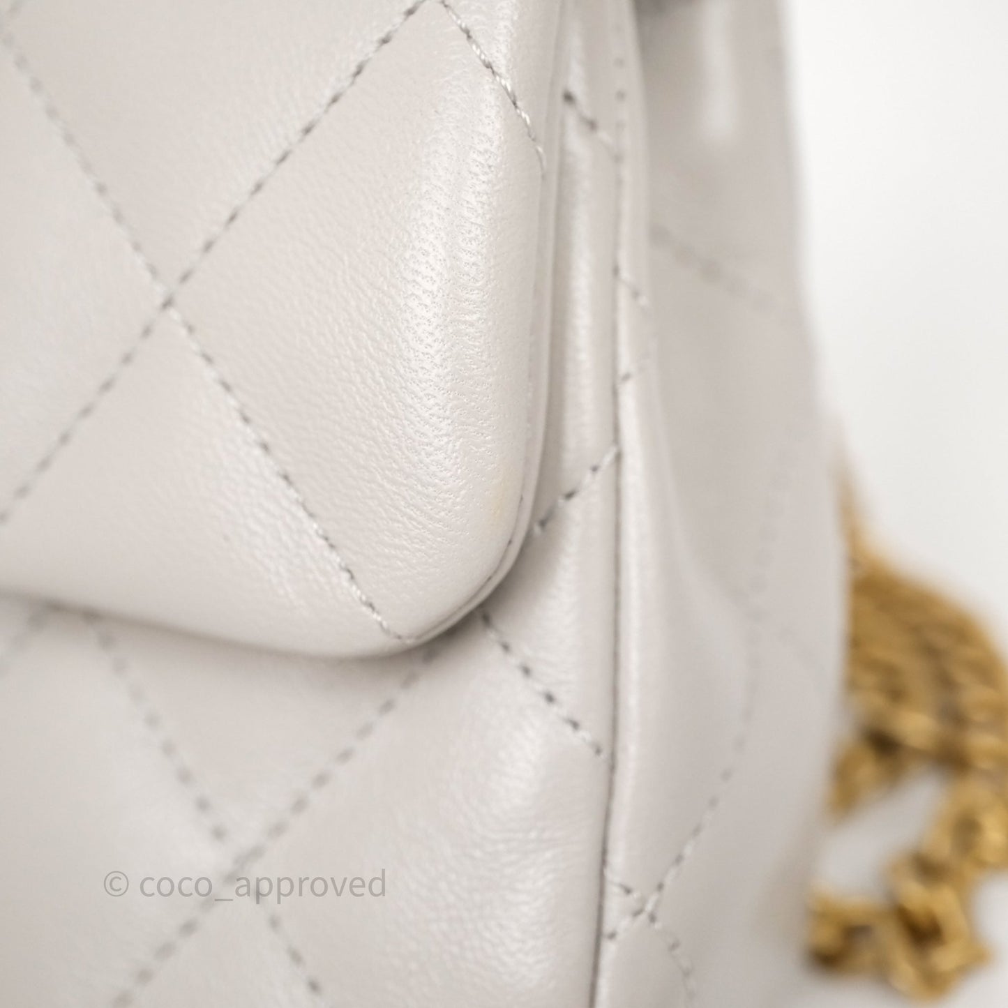 Chanel Heart Crush Mini Flap Bag Light Grey Lambskin Aged Gold Hardware 24P