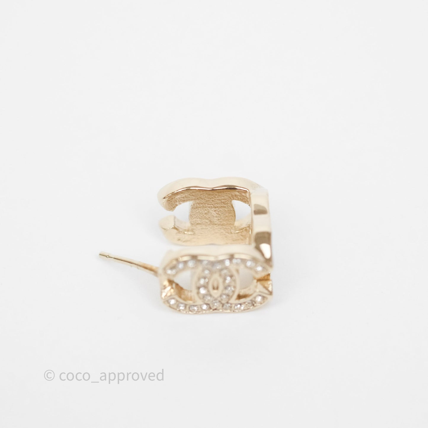 Chanel CC Crystals Square Earrings Gold Tone 23B