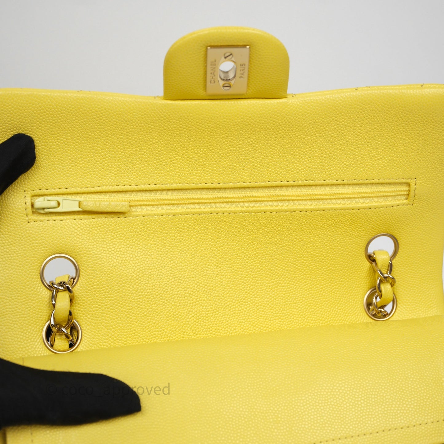 Chanel Small Classic Flap Quilted Yellow Caviar Gold Hardware
