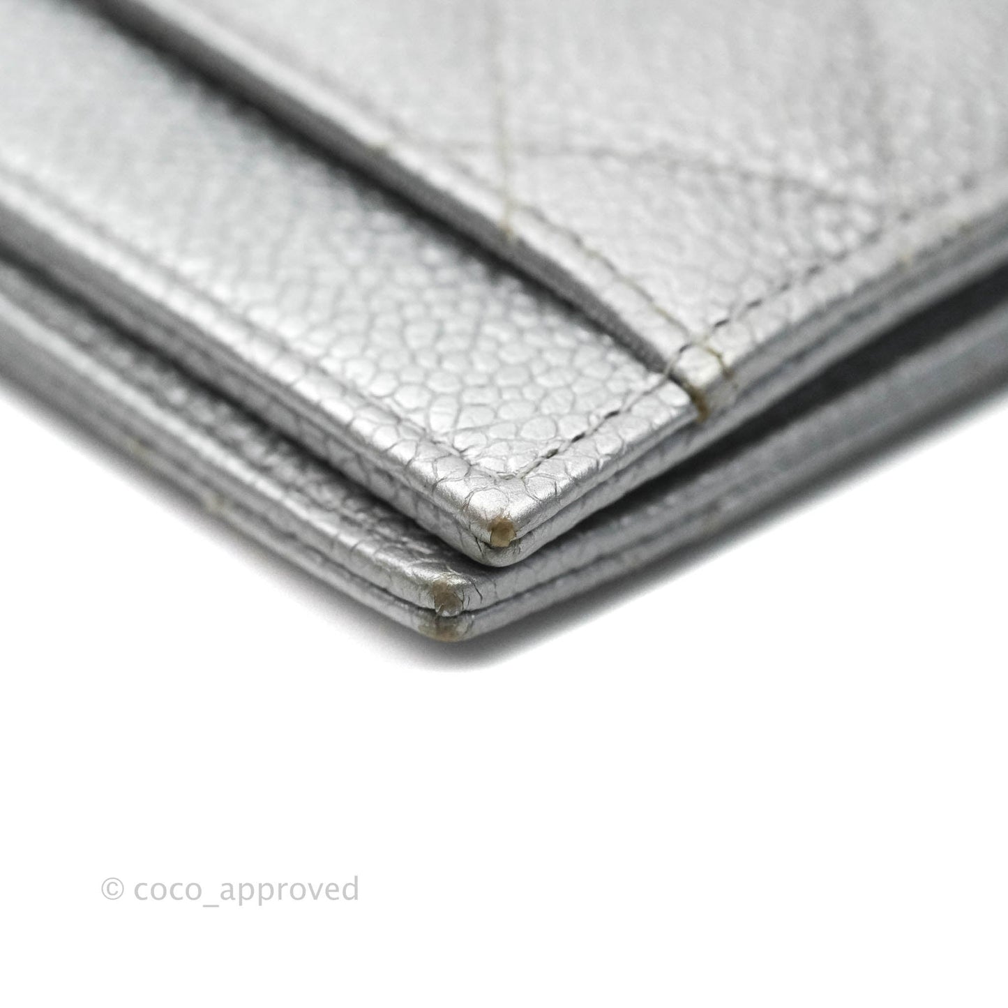 Chanel Classic Quilted Card Holder Metallic Silver Caviar Ruthenium Hardware
