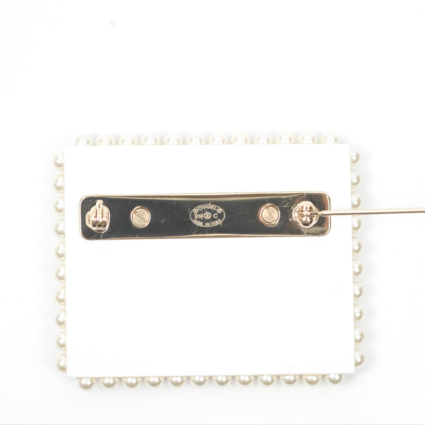 Chanel CC Postcard Pearl Brooch Gold Tone 19C