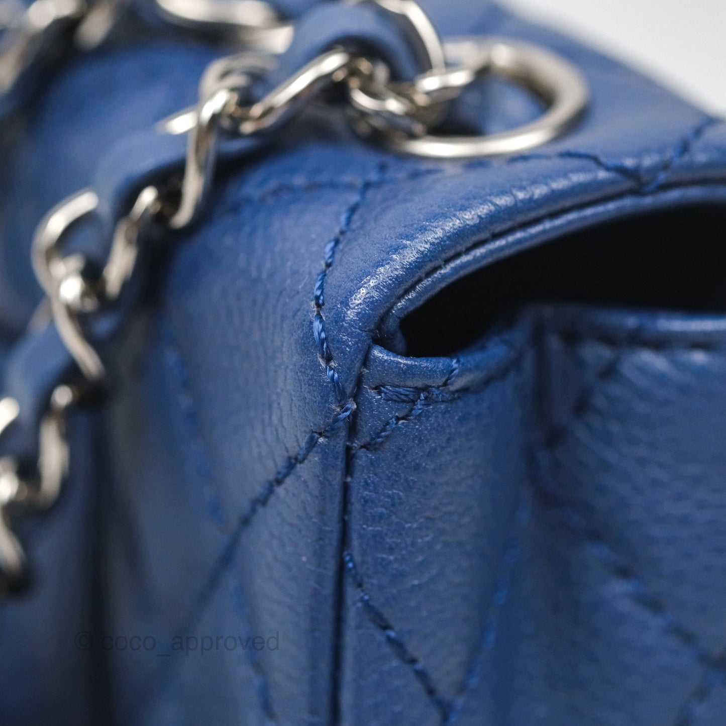 Chanel Quilted East West Flap Bag Blue Caviar Silver Hardware