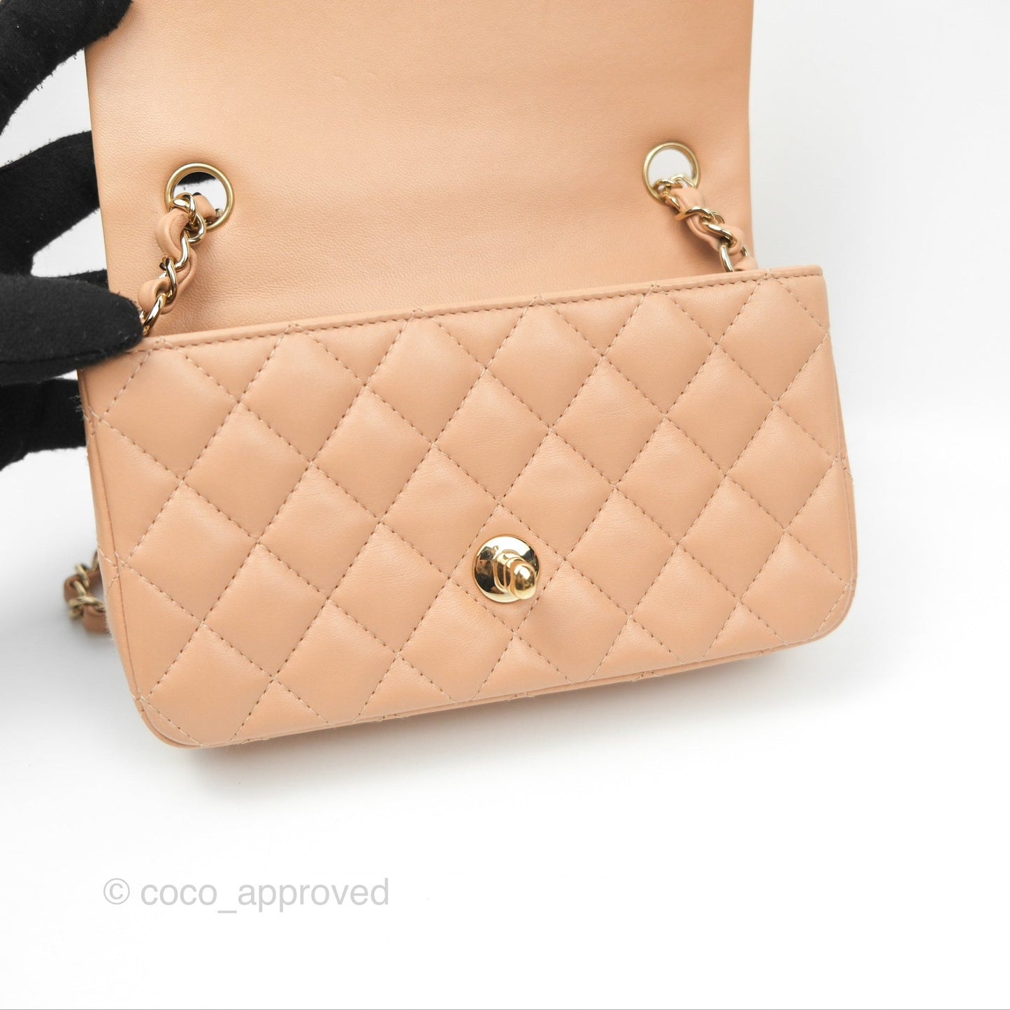 Chanel Quilted Mini Rectangular Beige Lambskin Gold Hardware