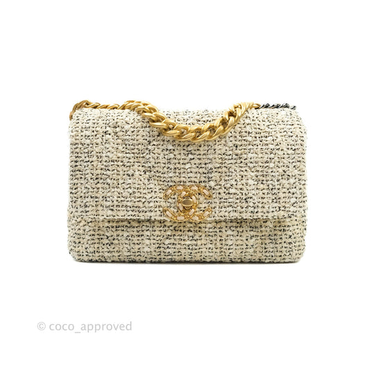 Chanel 19 Small Oreo Tweed Cream Mixed Hardware