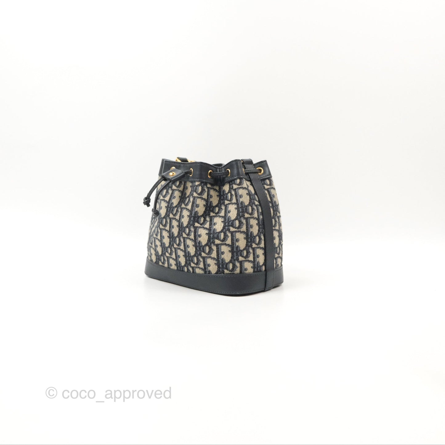 Dior Drawstring Chain Bucket Bag Navy Oblique Canvas