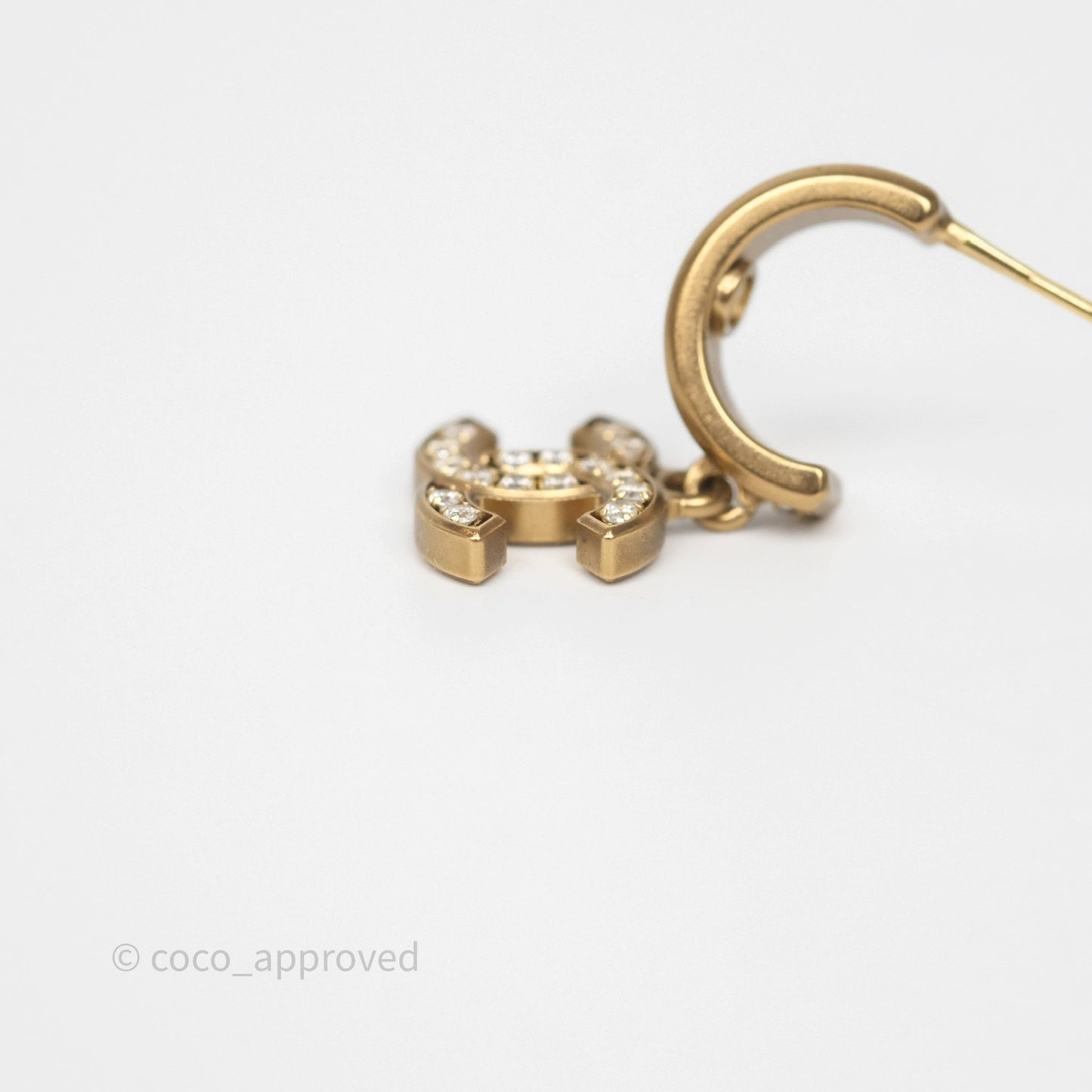 Chanel CC Crystal Pearl Hoop Earrings Gold Tone 21C