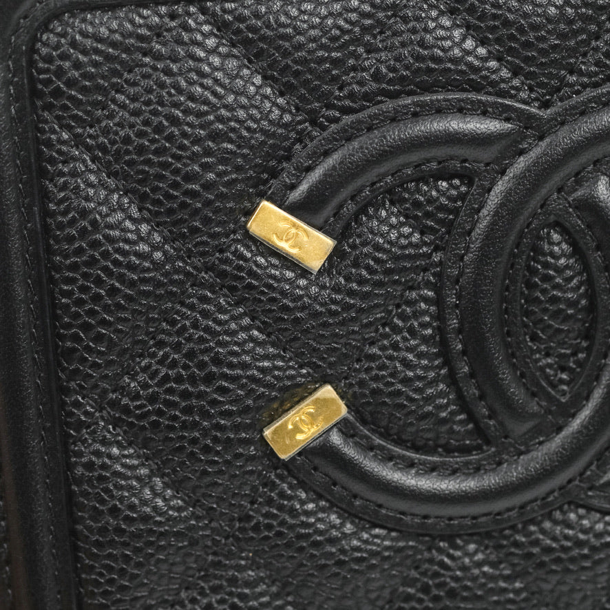 Chanel CC Filigree Vanity Clutch With Chain Caviar Black Aged Gold Hardware