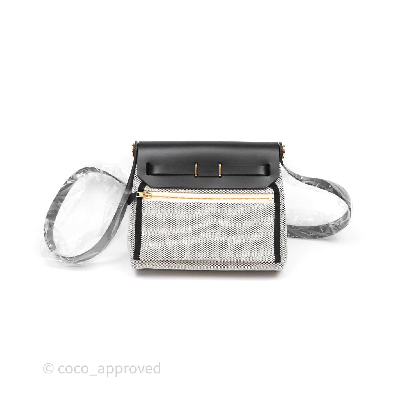 Hermès Herbag Zip 20 Mini Ecru-Noir Canvas Gold Hardware