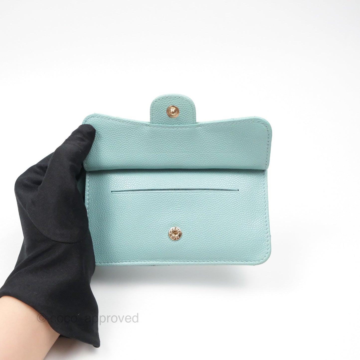 Chanel Quilted Zip Flap Card Holder Tiffany Blue Caviar Gold Hardware