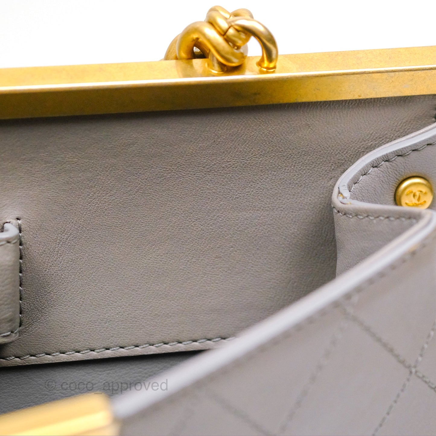 Chanel Small Quilted Coco Luxe Flap Bag Grey Calfskin Aged Gold Hardware