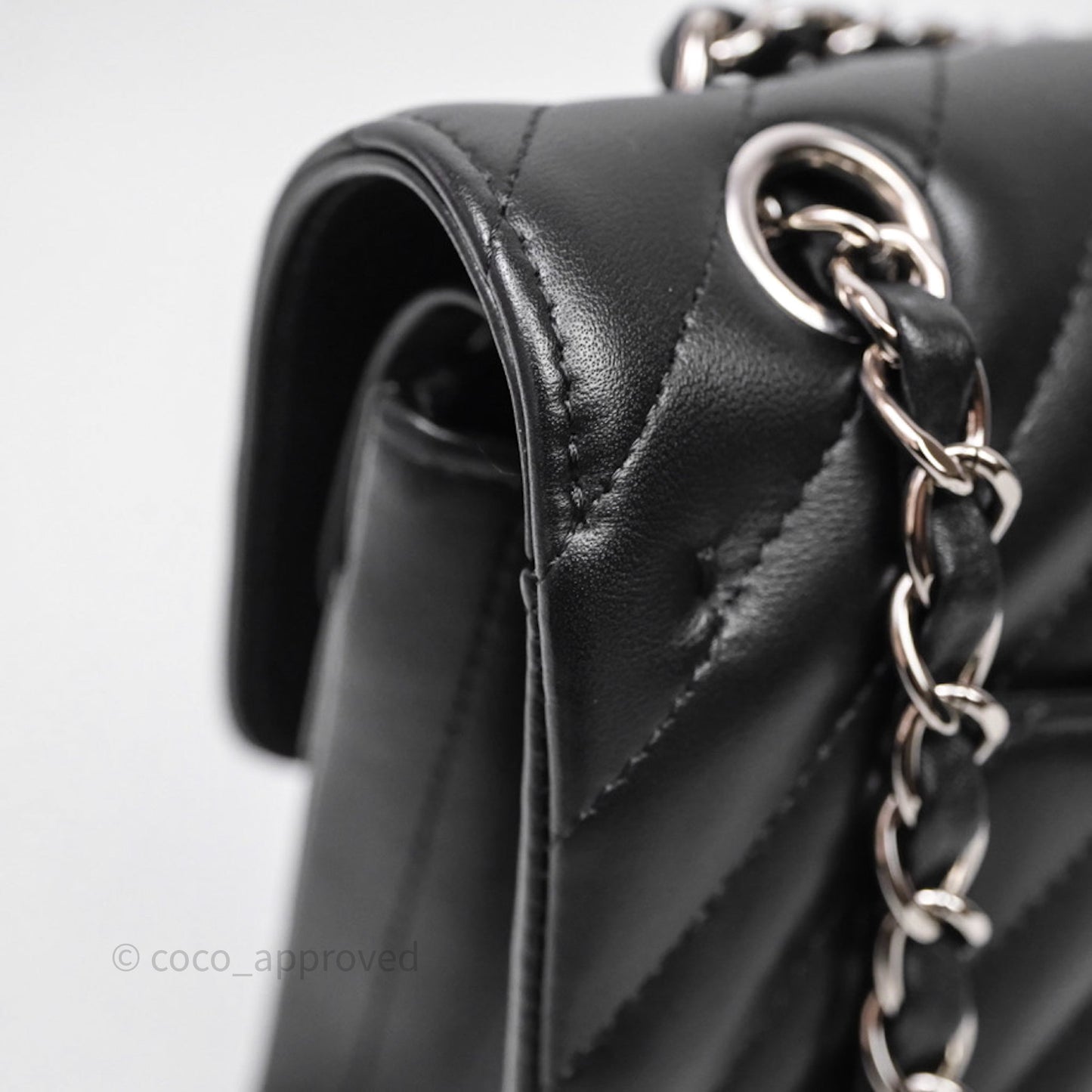 Chanel Small Classic Chevron Flap Black Lambskin Silver Hardware