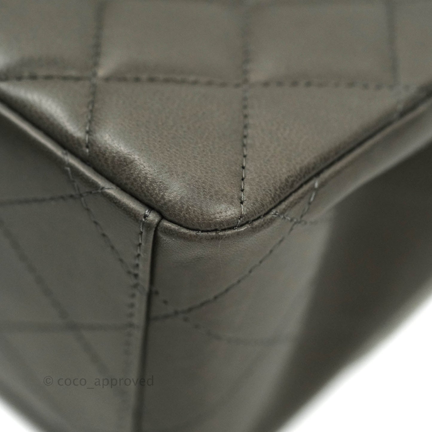 Chanel Classic Single Flap Maxi Grey Lambskin Gun Metal Hardware
