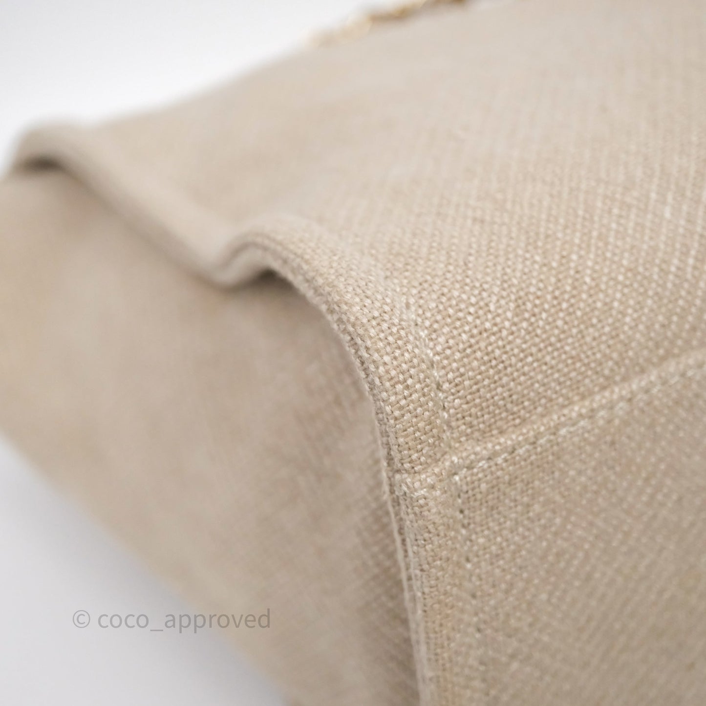 Chanel New Small Deauville Tote Beige Canvas Gold Hardware