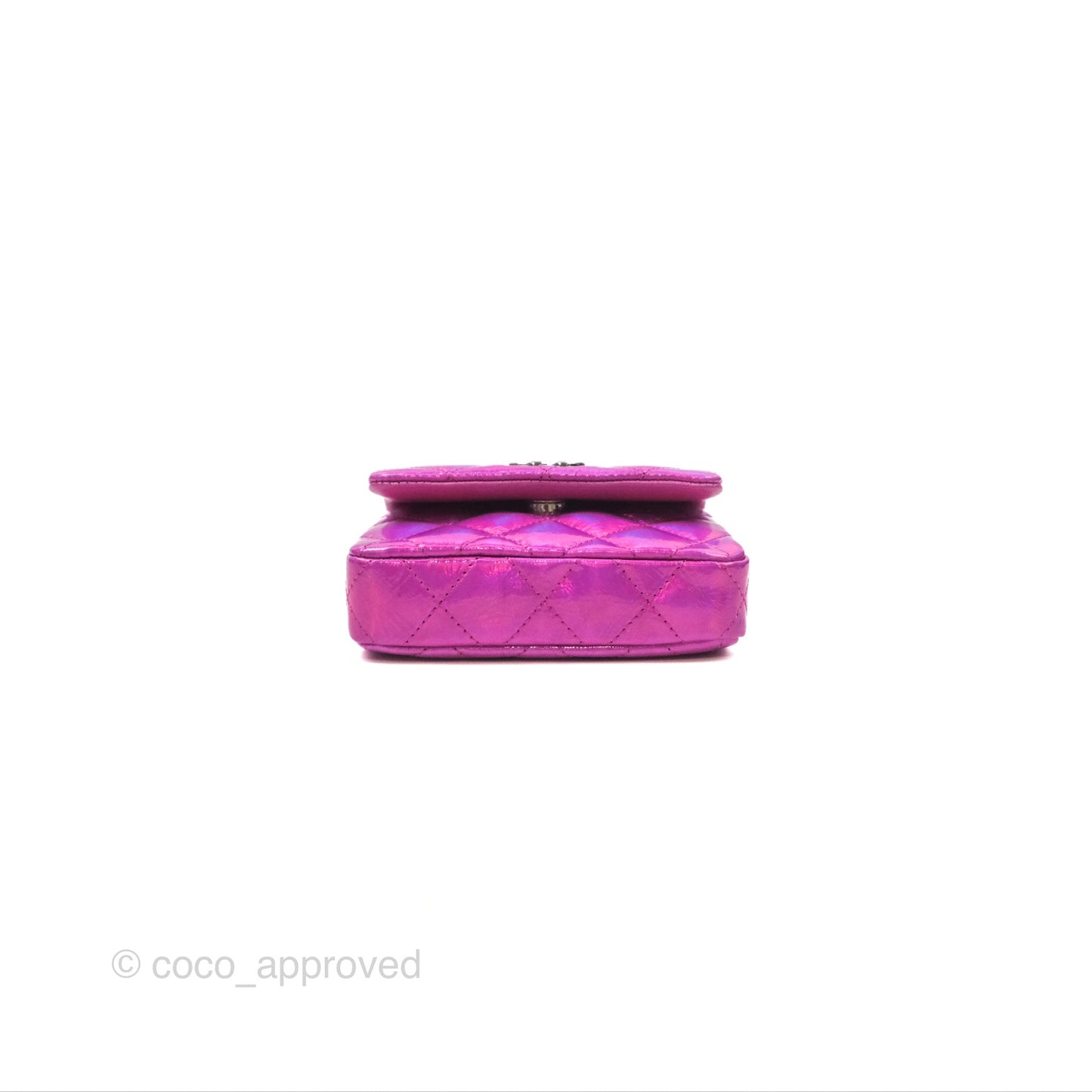 Chanel Card Holder Pouch with Hook Fuchsia Iridescent Mirror Goatskin