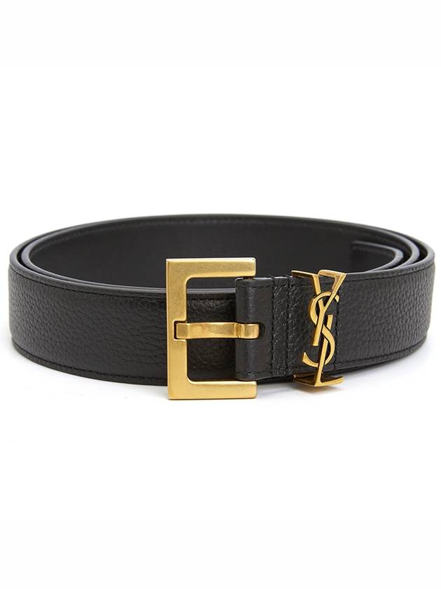 Luxury Saint Laurent Men's Monogram Grain Leather Belt Gold