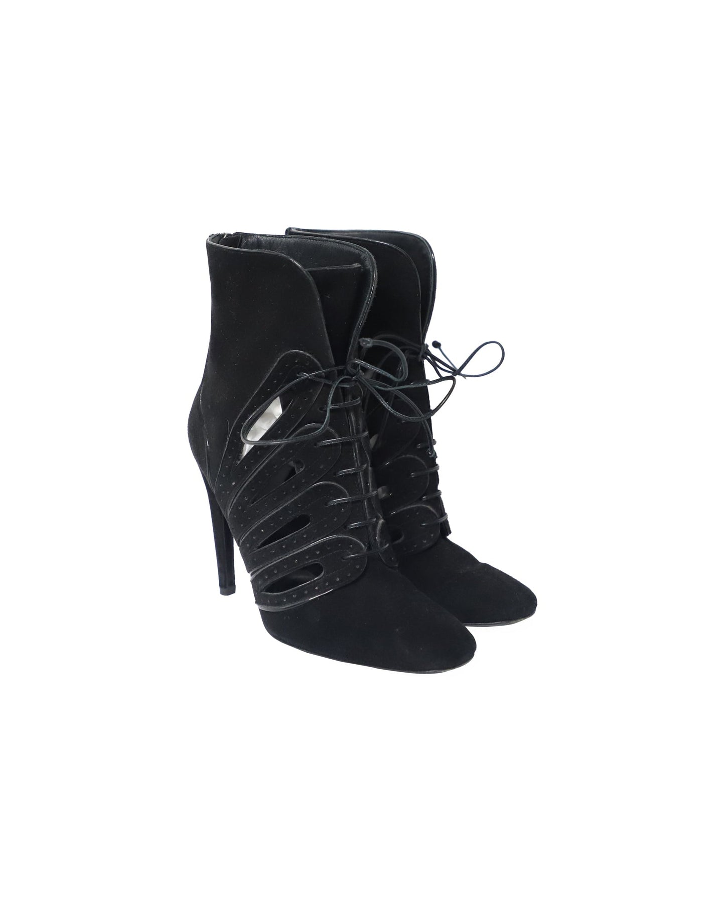 Luxury Bottega Veneta Cutout Lace-Up Detail Ankle Boots in Black Suede
