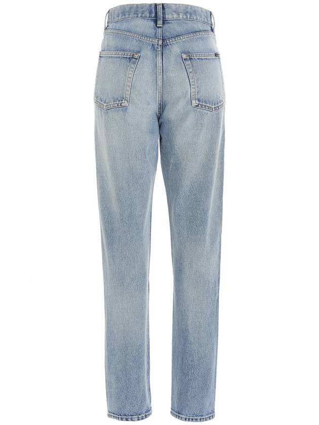 Luxury Saint Laurent Women's Destroyed Washing Denim Jeans Light Blue