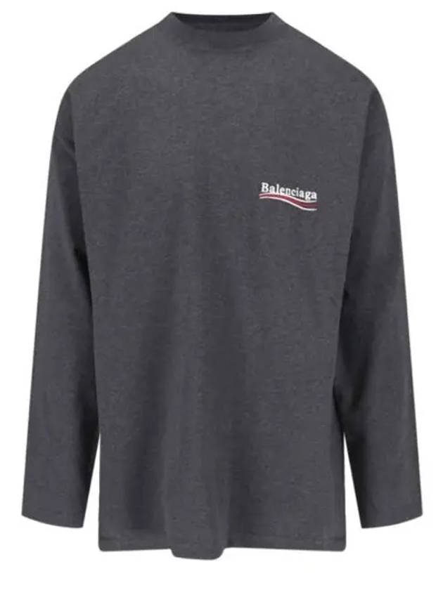 Luxury Balenciaga Embroidered Logo Cotton Long Sleeve T-Shirt Grey