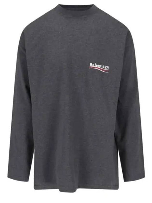 Luxury Balenciaga Embroidered Logo Cotton Long Sleeve T-Shirt Grey