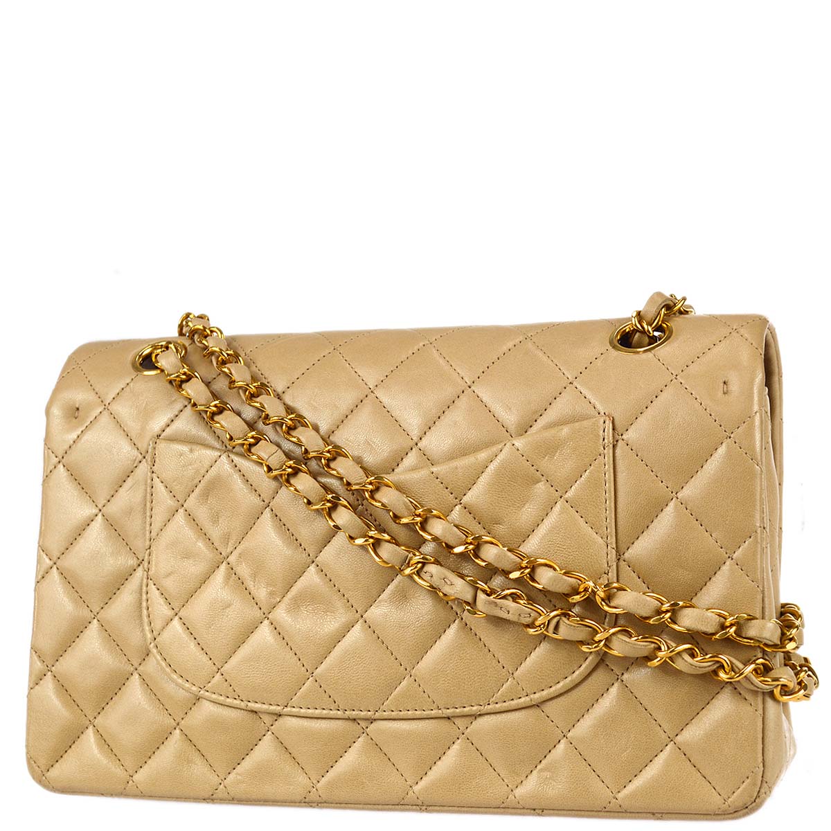 Luxury Chanel 1994-1996 Beige Lambskin Medium Classic Double Flap Shoulder Bag