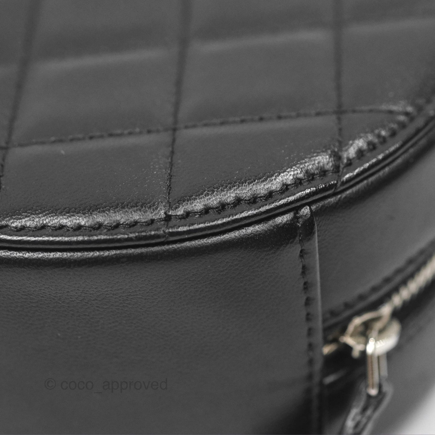 Chanel Classic Quilted Round Clutch With Chain Black Lambskin Silver Hardware