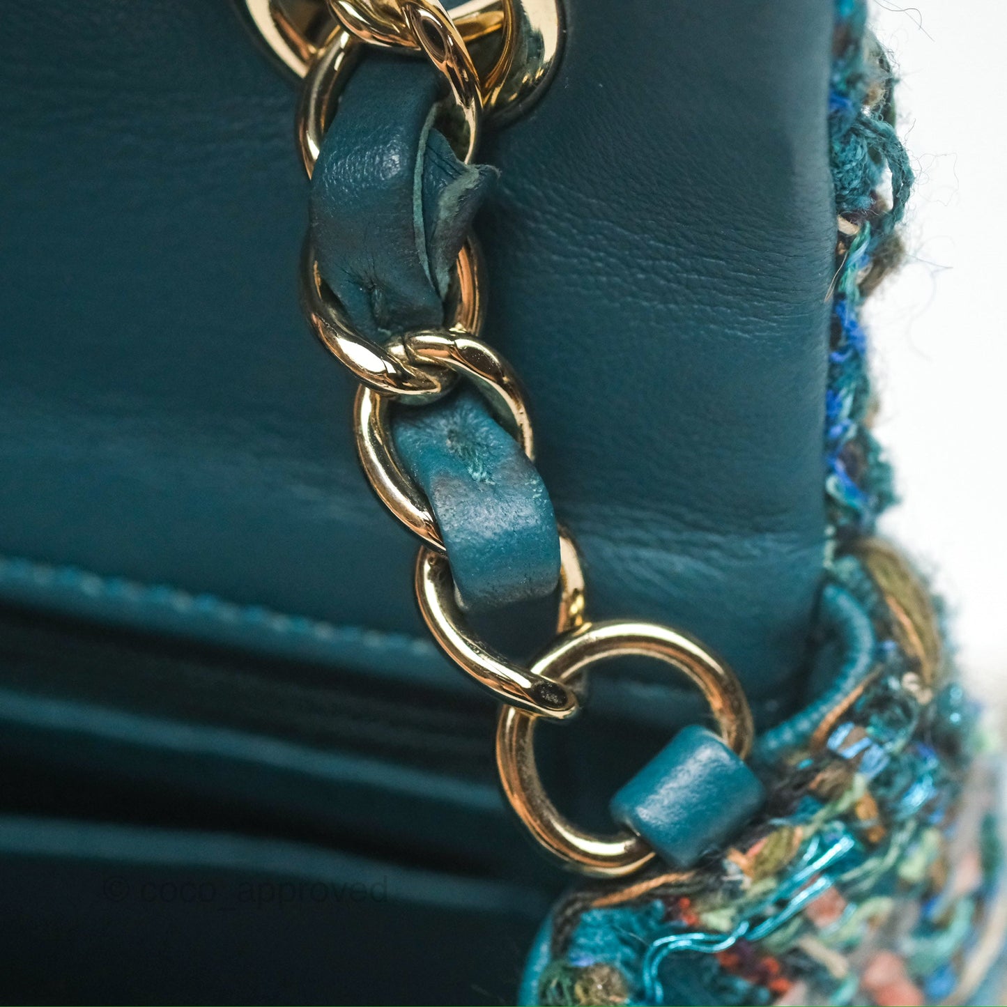 Chanel Mini Rectangular Flap Teal Tweed Gold Hardware