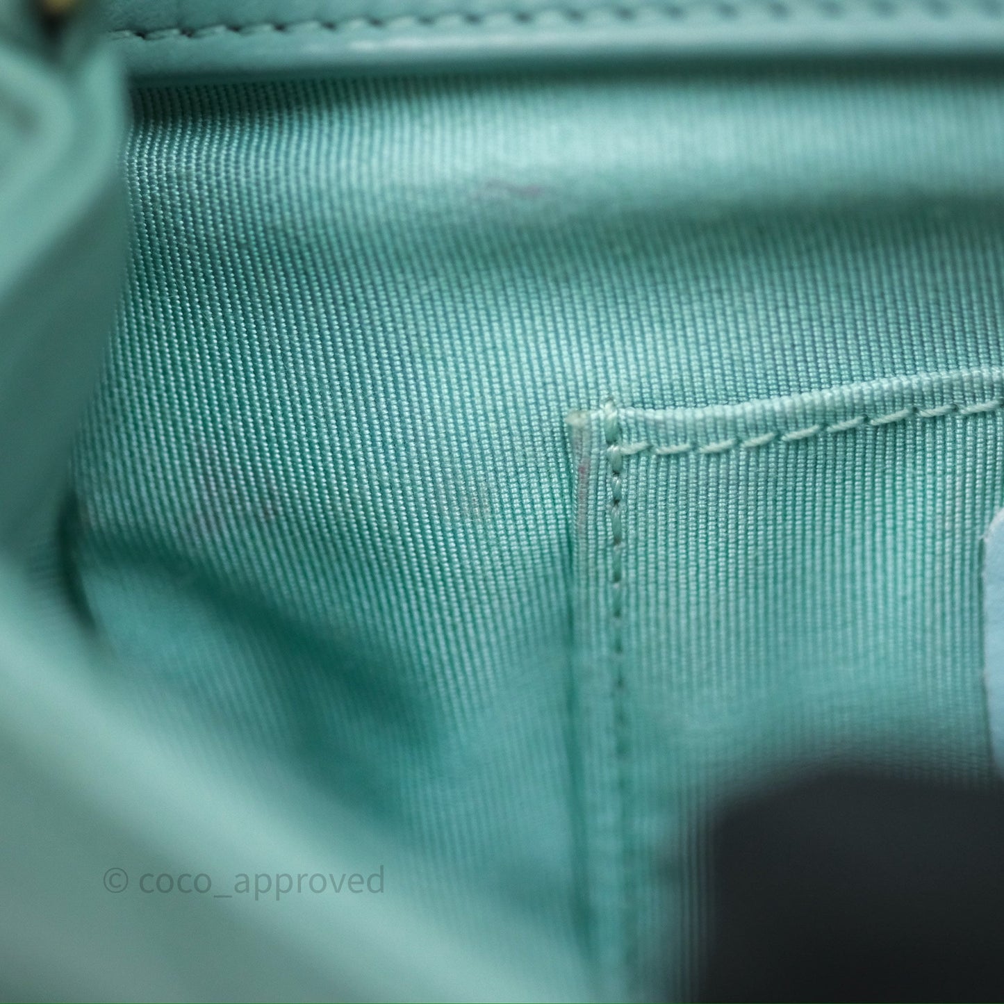 Chanel Quilted Small Circular Handle Bag Mint Green Aged Gold Hardware