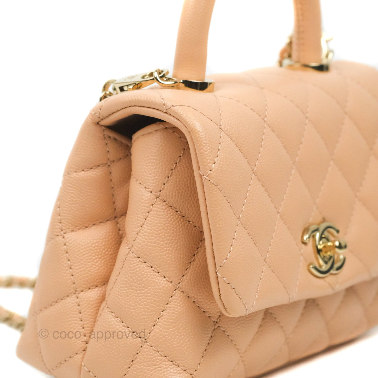 Chanel Mini Coco Handle Quilted Beige Pink Caviar Gold Hardware