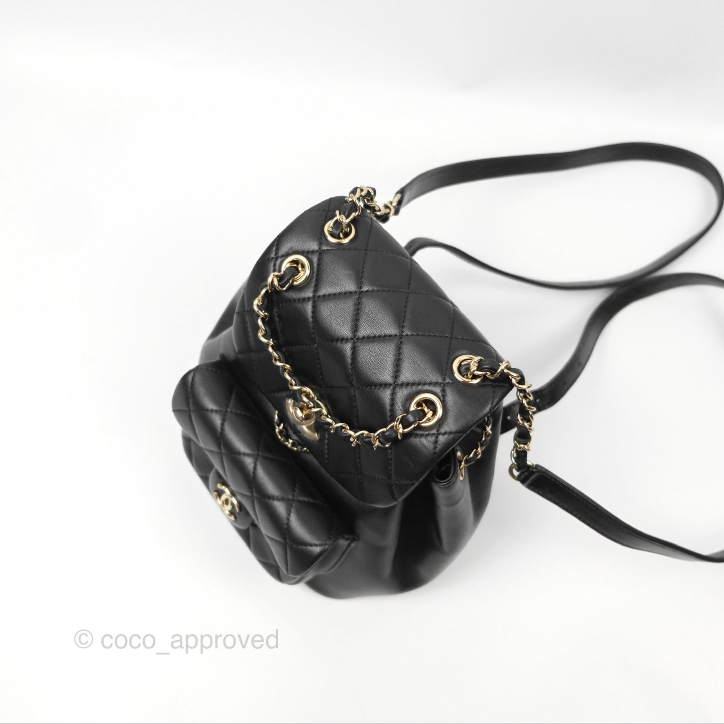 Chanel Quilted Small Duma Drawstring Backpack Black Lambskin Gold Hardware