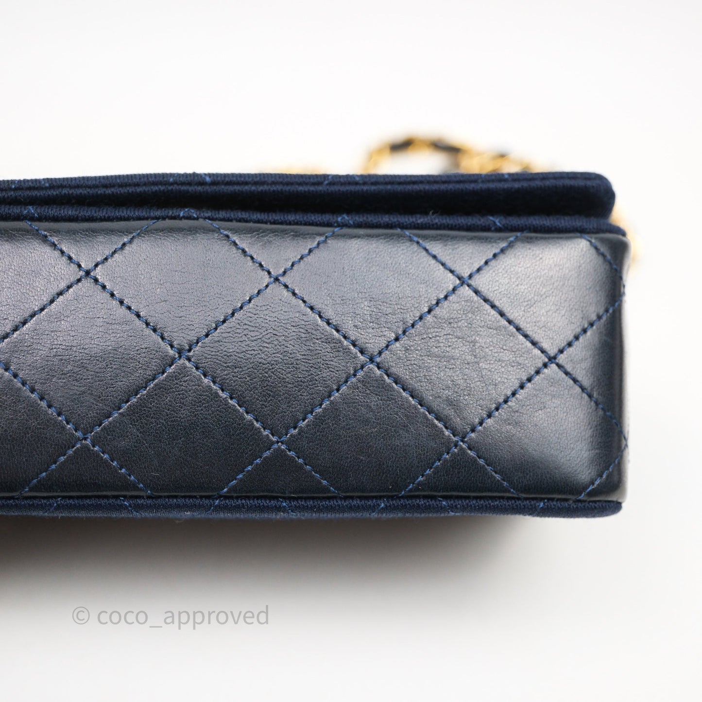 Chanel Vintage Mini Full Flap Bag Navy Fabrics / Lambskin 24K Gold Hardware