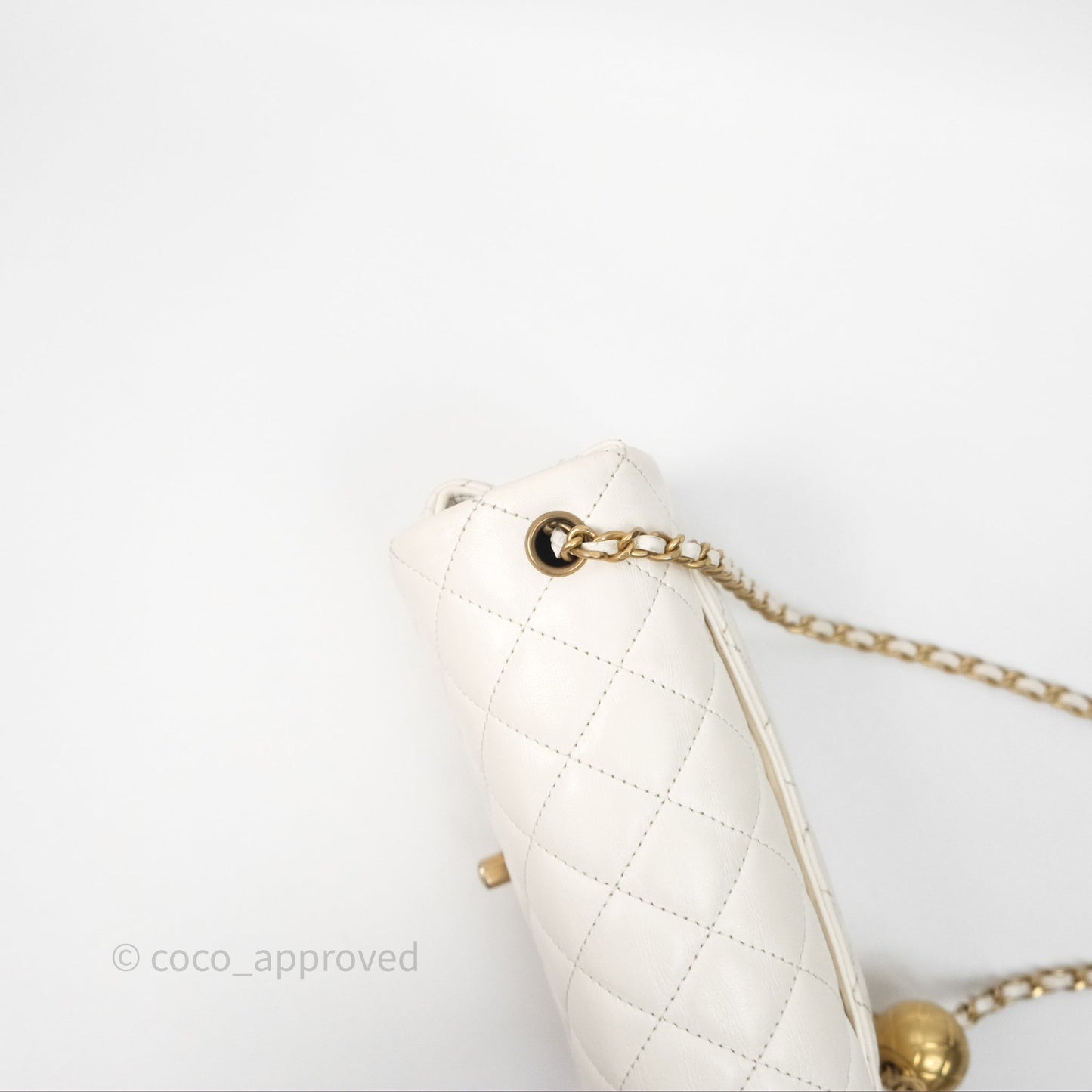 Chanel Mini Rectangular Pearl Crush Quilted White Lambskin Aged Gold Hardware