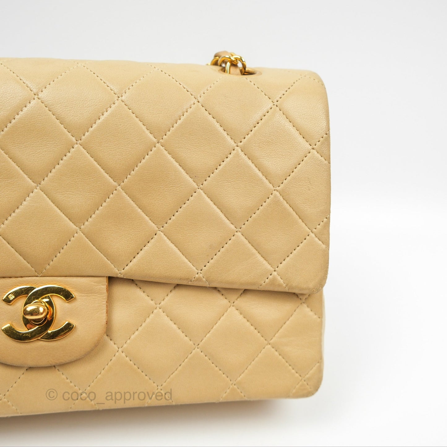 Chanel Vintage Medium Classic Flap Beige Lambskin 24K Gold Hardware