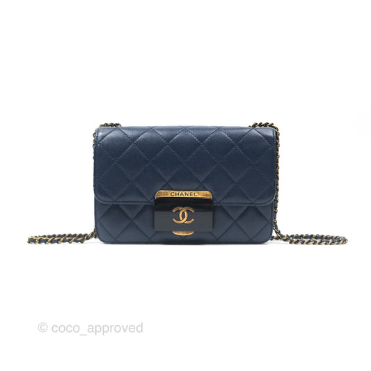 Chanel Beauty Lock Flap Bag Navy Sheepskin Aged Gold Hardware