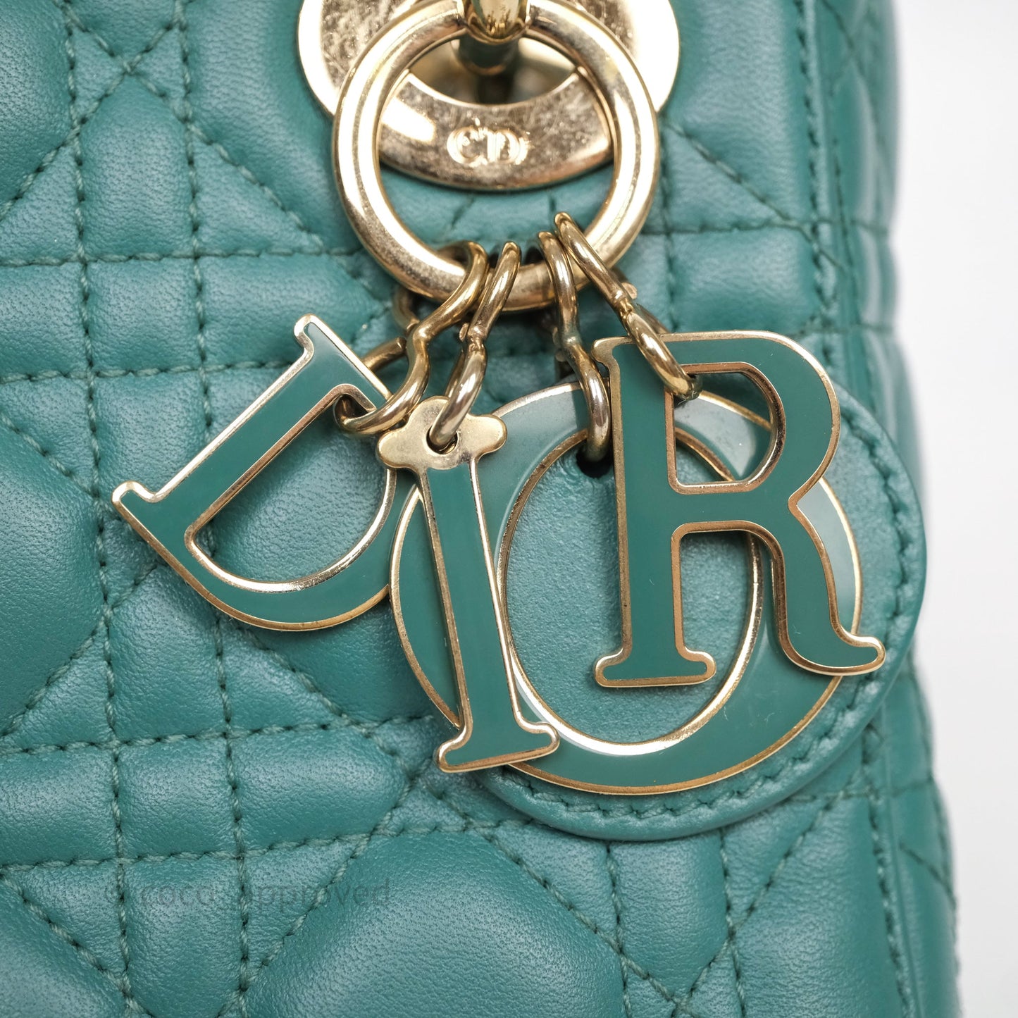 Christian Dior Mini Lady Dior Cannage Green Lambskin Gold Hardware