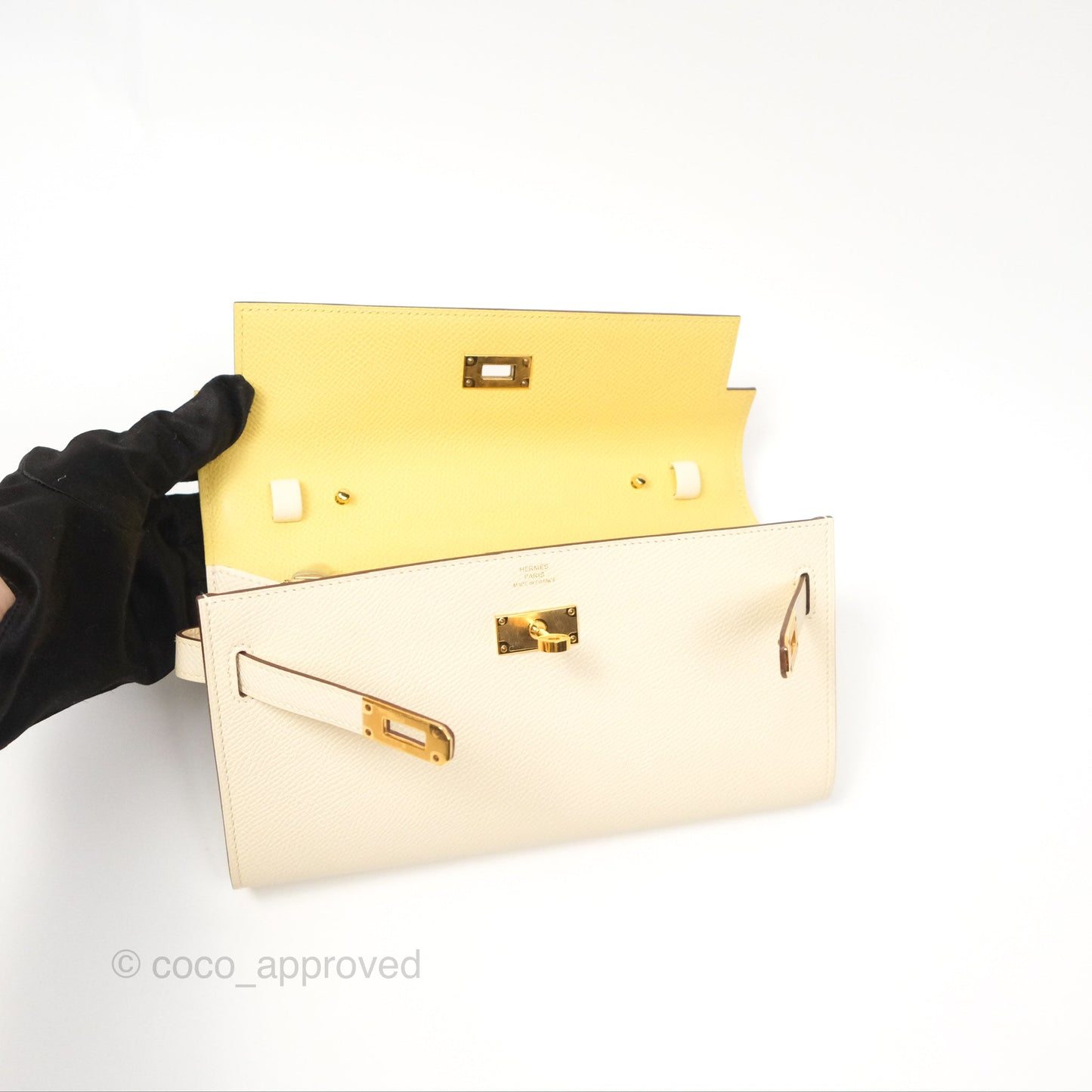 Hermès Kelly To Go Wallet Epsom Nata I2/ Jaune Poussin Gold Hardware