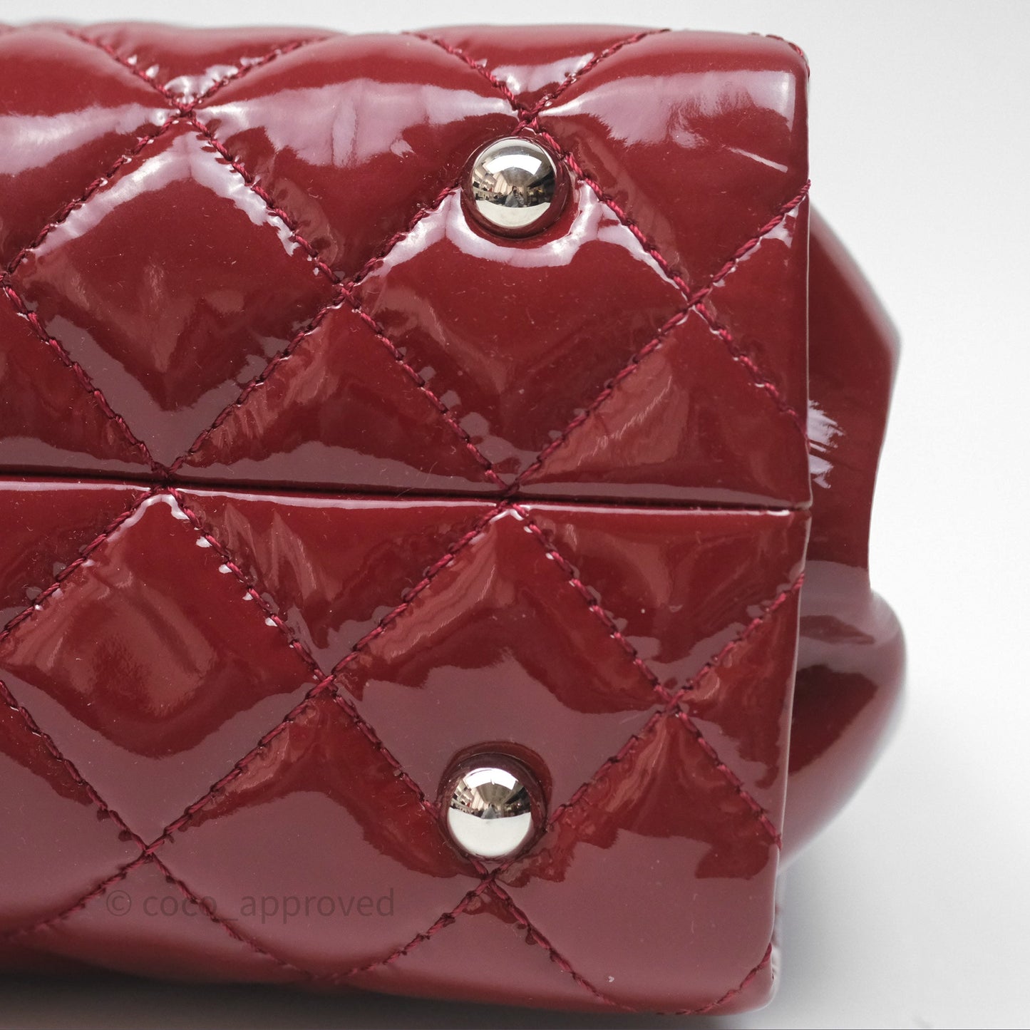 Chanel CC Shopping Tote Bag Red Patent Silver Hardware