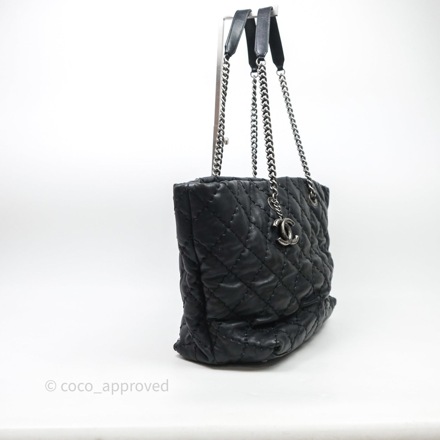 Chanel Ultimate Stitch Shopping Tote Black Calfskin Aged Silver Hardware