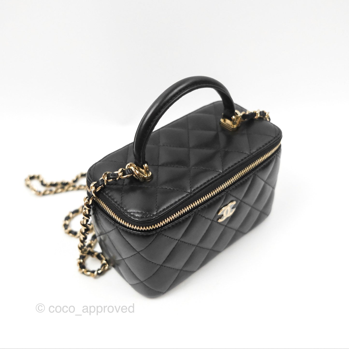 Chanel Vanity Rectangular Top Handle Black Lambskin Gold Hardware