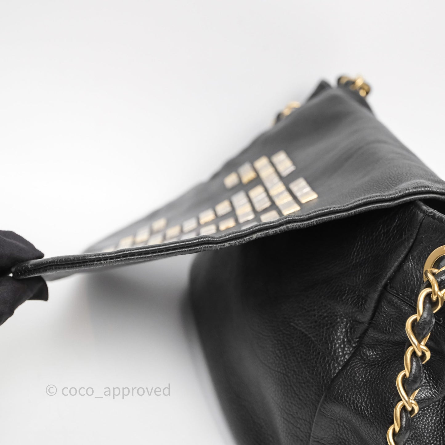 Chanel Mosaic Studs Accordion Flap Bag Black Calfskin Aged Gold Hardware