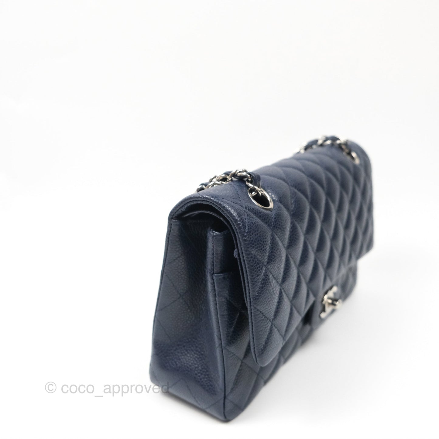 Chanel Classic M/L Medium Flap Quilted Navy Caviar Silver Hardware