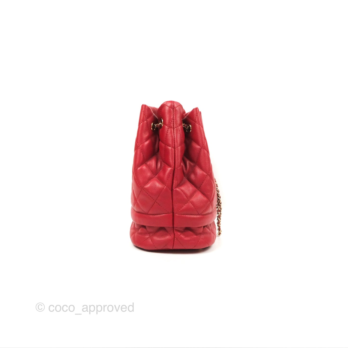 Chanel Medium Quilted Rolled Up Bucket Drawstring Bag Red Caviar Gold Hardware