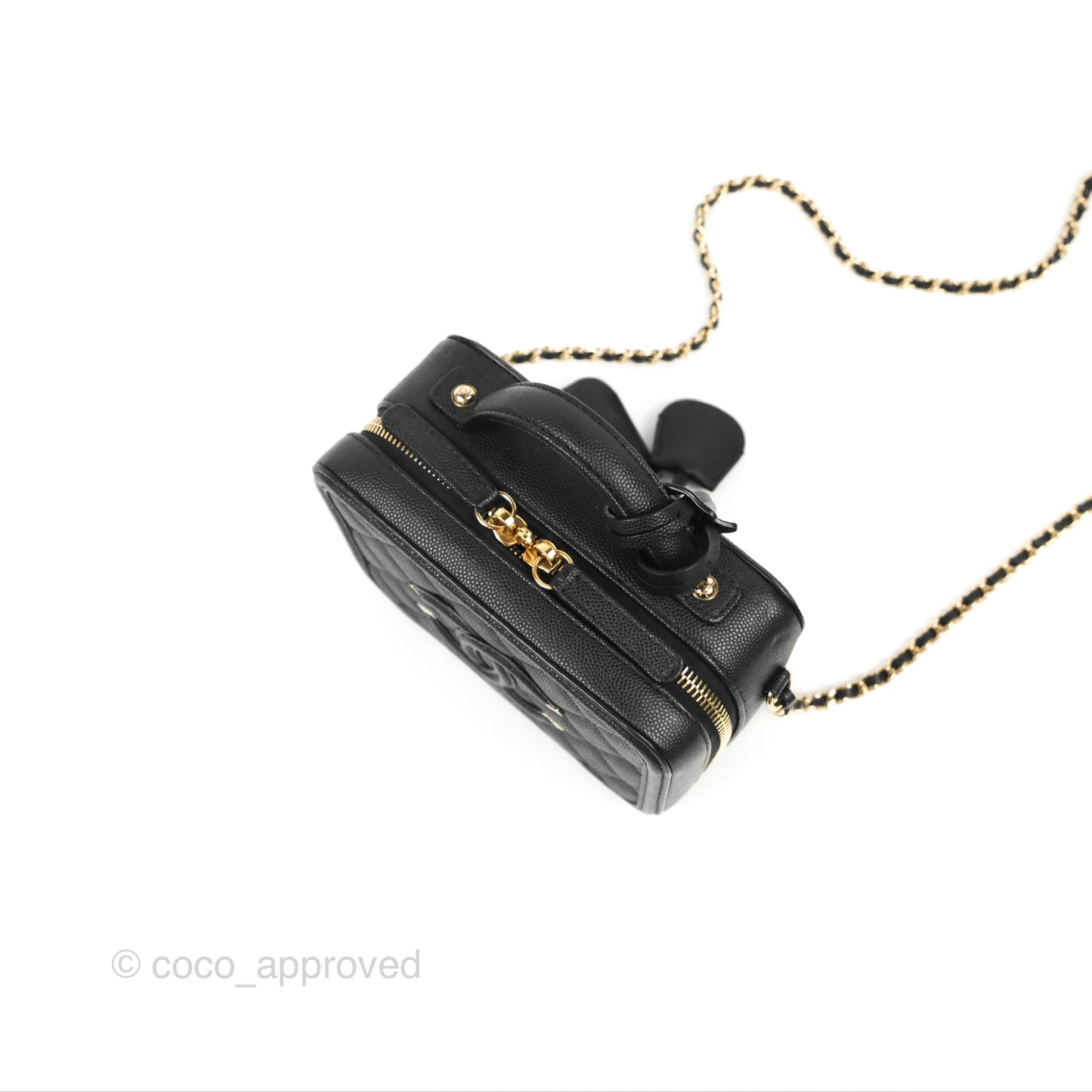 Chanel Quilted Small CC Filigree Vanity Case Black Caviar Gold Hardware