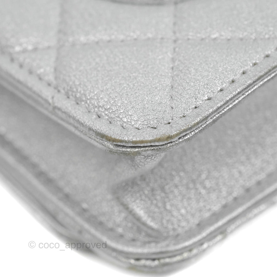 Chanel Quilted Wallet on Chain WOC Silver Lambskin Silver Hardware