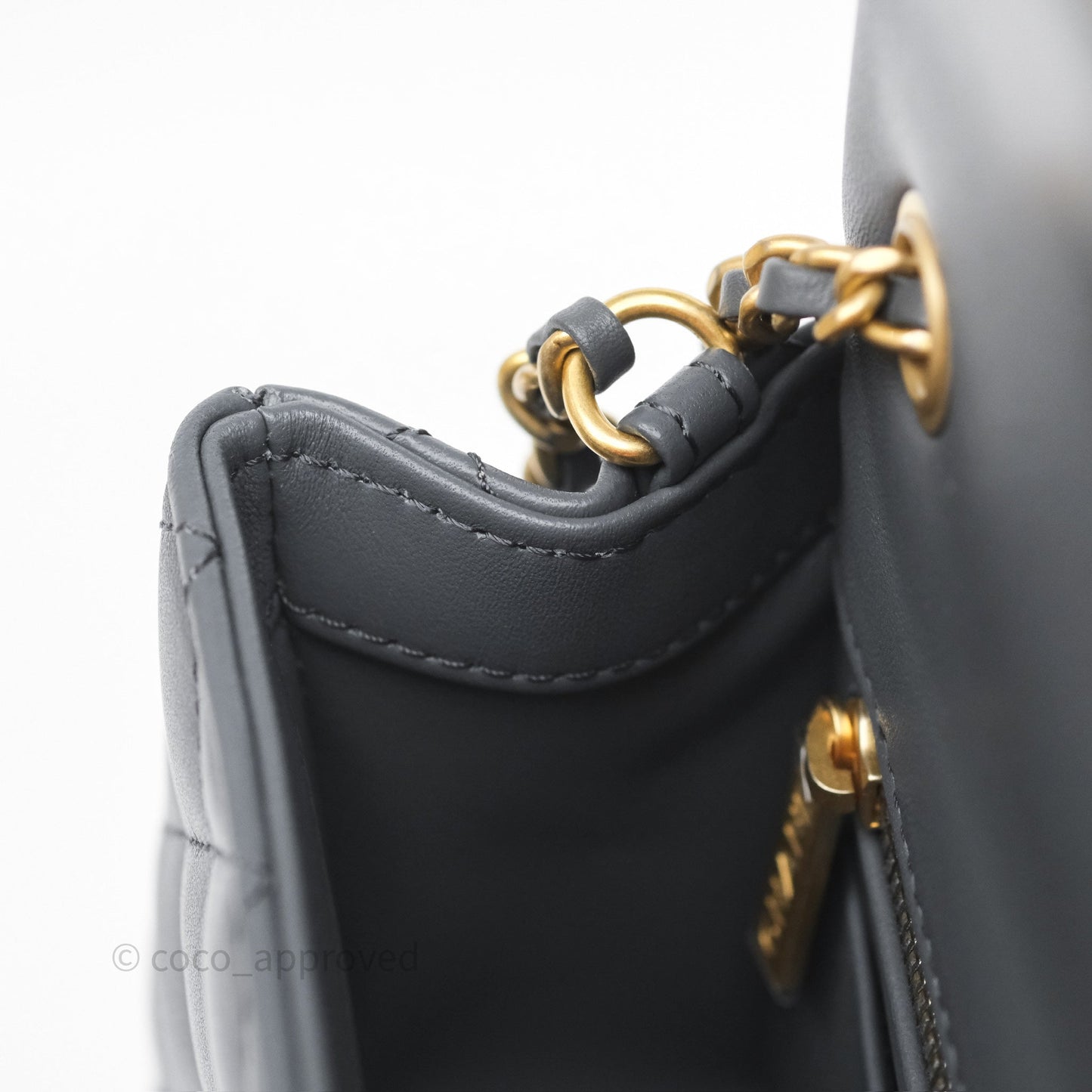 Chanel Pearl Crush Mini Rectangular Quilted Dark Grey Lambskin Aged Gold Hardware