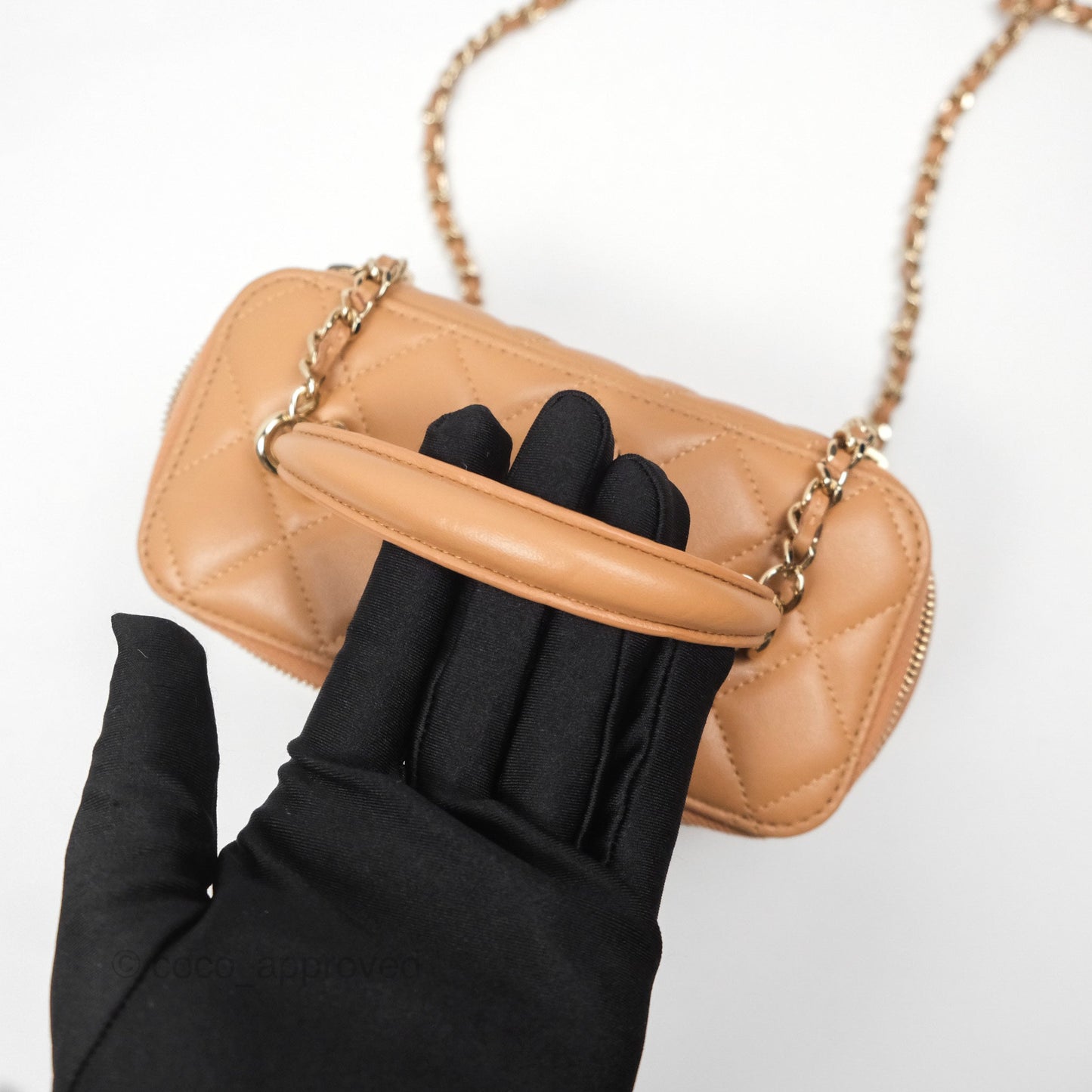 Chanel Vanity Rectangular Top Handle Beige Lambskin Gold Hardware